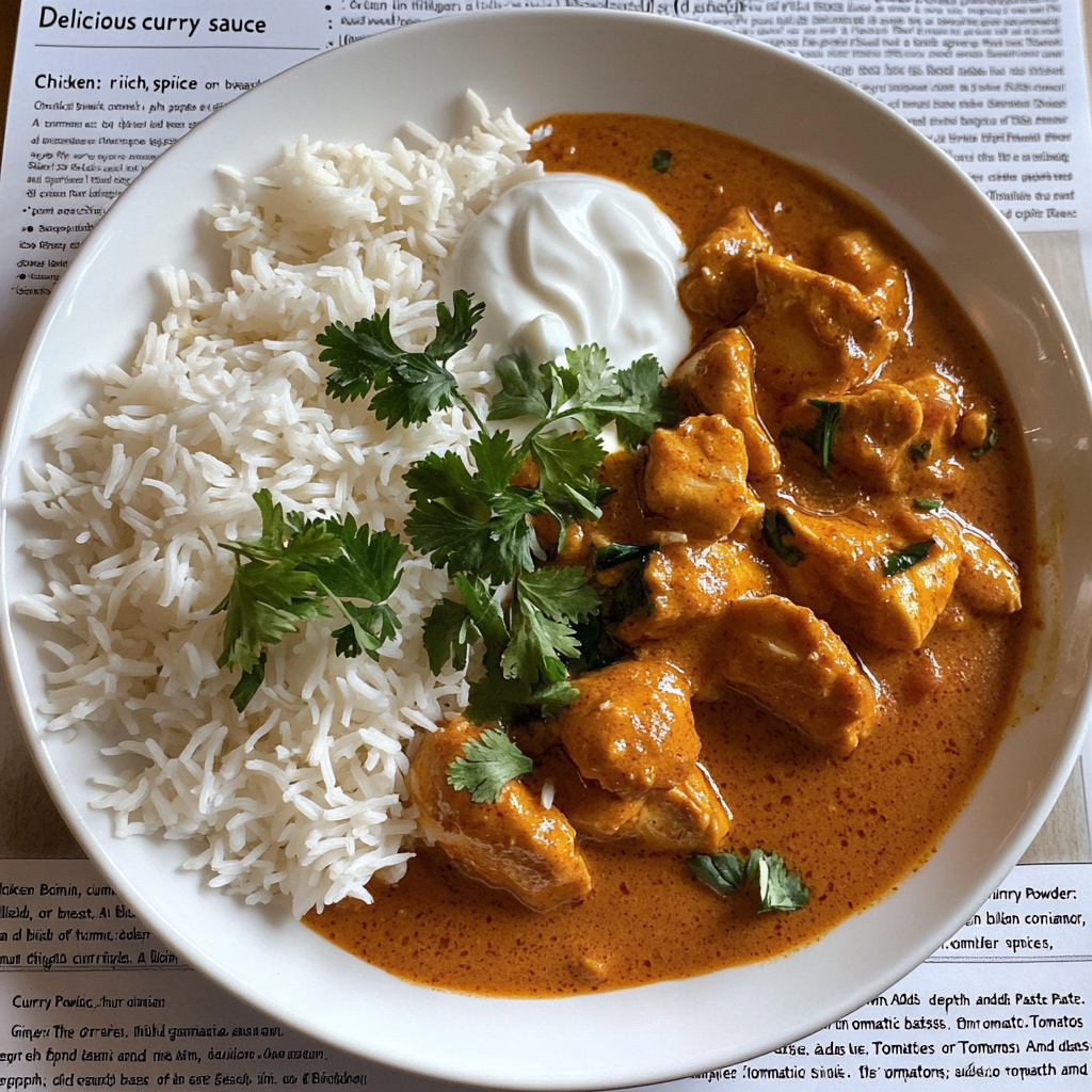 Delicious curry chicken in a rich, spiced sauce