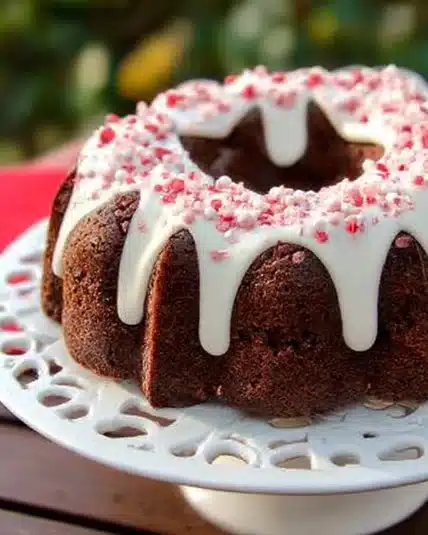 Deliciously decorated Chocolate Peppermint Cake with festive toppings
