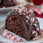 Delicious Chocolate Peppermint Crunch Bundt Cake with festive decorations