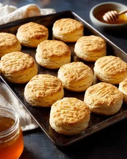 Freshly baked honey biscuits on a plate, golden and delicious