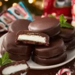 Peppermint Chocolate Bark pieces on a white plate, topped with crushed candy canes