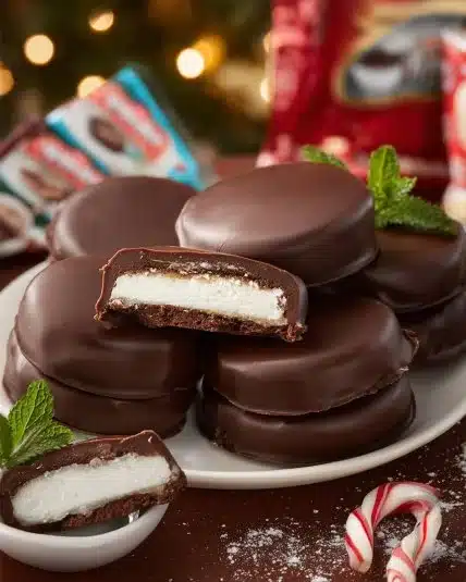 Peppermint Chocolate Bark pieces on a white plate, topped with crushed candy canes