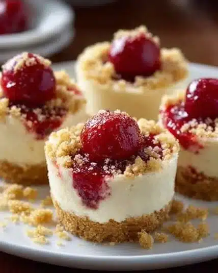 Delicious Strawberry Crunch Cheesecake Bites dessert on a plate