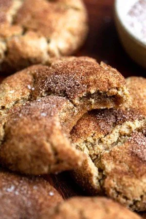 Delicious almond flour snickerdoodle cookies on a baking tray