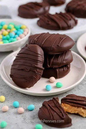 Delicious homemade peanut butter eggs on a plate