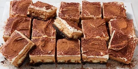Delicious Tiramisu Cheesecake Bars with layers of coffee and cream flavors