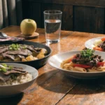 Budget-friendly thin sliced beef meals for families including beef and rice, pasta, potato skillet, and vegetable stir fry