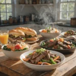 Collection of Thin Sliced Beef Recipes by Meal Typeincluding stir fry, sandwiches, rice bowls, and comfort meals